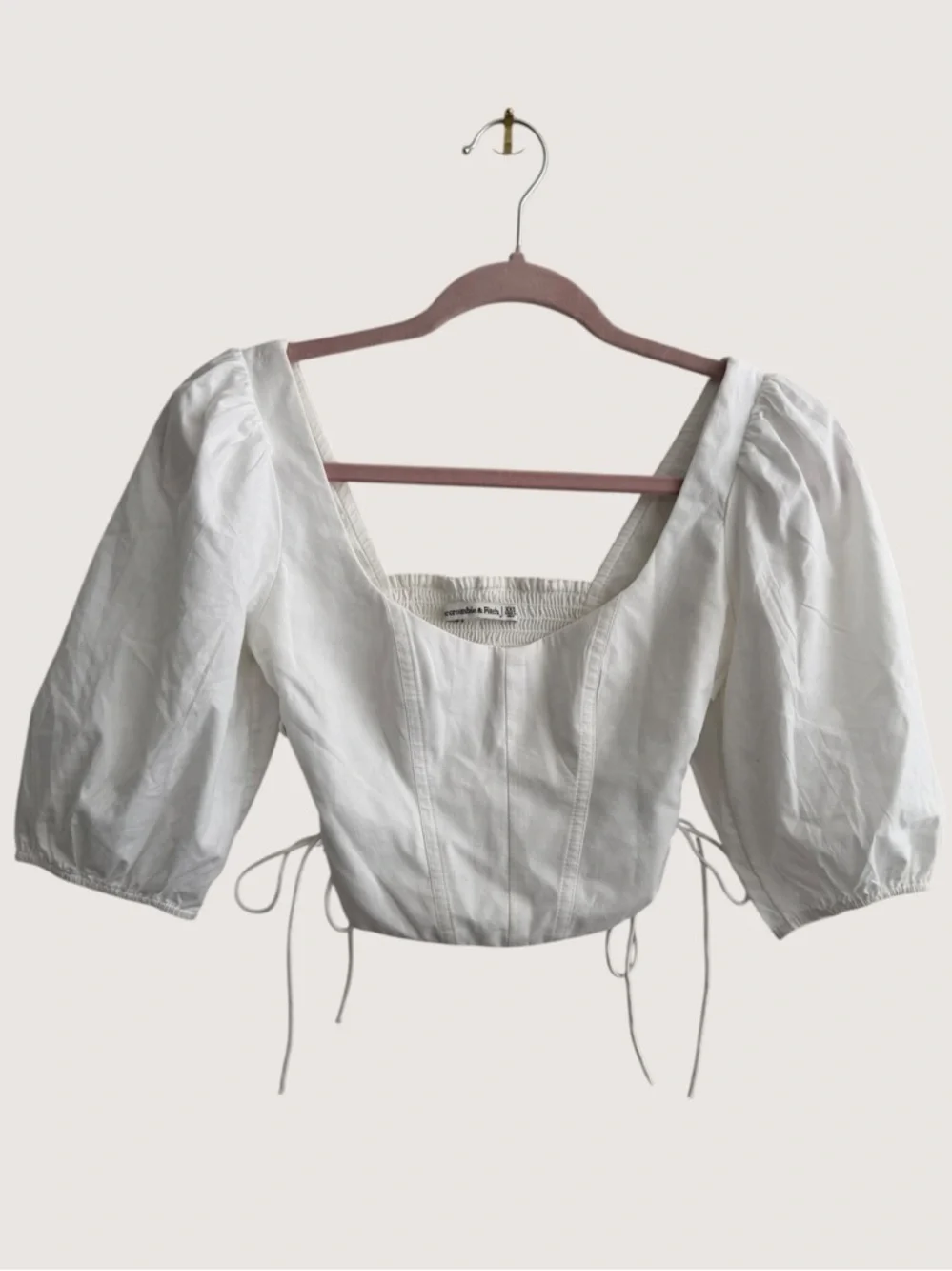 Abercrombie & Fitch White Puff Sleeve Lace Up Crop Top size XXS